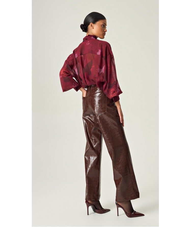 Eveleya Cocoa Croco Leather Pants
